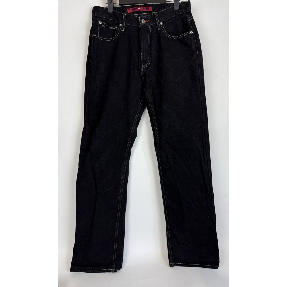 Vintage Tommy Hilfiger Jeans Men 30x32 Black Loose Baggy Flag Patch Y2K 2003